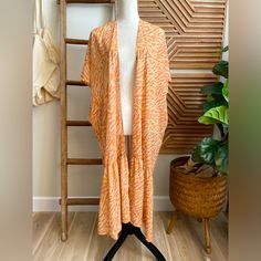 Nwot Aerie Long Flowy Ruffle Kimono Beach Cover Up Shoulder To Hem Length: 48” Size: One Size Casual Cover-up For Brunch On Vacation, Casual Orange Beach Cover-up, Kimono Beach Cover Up, Kimono Beach, Aerie Swim, Beach Covers, Color Orange, Womens Swim, Cover Up