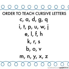 an order to teach cursive letters is shown in the uppercase and lowercase