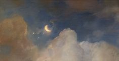 an oil painting of clouds with the moon in the sky