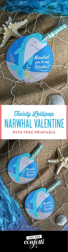 an image of narwhale valentines with free printable tags on them