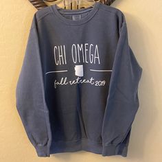 Size Small Denim/Grey Color Chi Omega, Grey Color, Gray Color, Sweatshirts Hoodie, Womens Tops, Brand New, Sweatshirts, Grey, Women Shopping