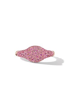 Pave bring brilliant shine to this delicate pinky ring rendered from 18-karat gold and carved with entrancing wave-like patterns. Total diamond weight: 0.60ct. 18k gold/diamond or pink sapphire Imported >Diamond Guide Pinky Diamond Rings, Luxury Pink Pave Set Rings, Diamond Signet Pinky Ring, Gold Diamond Pinky Ring, Diamond Pinky Ring David Yurman, Diamond Pinky Ring, David Yurman Jewelry, Pink Bling, Pave Diamond Ring