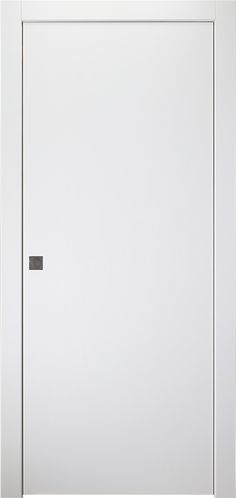 an open white door with a black handle