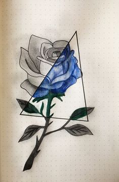 a drawing of a blue rose in a triangle