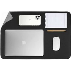 an apple laptop computer sitting on top of a desk next to a mouse and keyboard