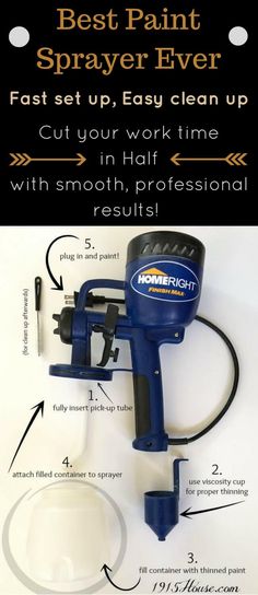 a blue paint sprayer with instructions on how to use it and how to use it