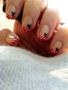 Minnie Mouse Nails Red, Easy Minnie Mouse Nails, Minnie Mouse Gel Nails, Minnie Mouse French Manicure, Mini Mouse Nails Designs Nailart, Minnie Mouse Nail Art