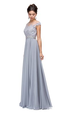 Exude glamorous look with this long formal dress by Dancing Queen 9400. Charmingly embellished with beaded lace appliques, this beautiful piece features a sheer illusion bateau neckline and beaded lace cap sleeves. The fitted bodice is festooned with lace details and shimmering stones, with crystal beaded embellished belt on the natural waistline. The full A line skirt elegantly flows to floor length hemline finish. This Dancing Queen dress is as a delightful evening gown on a formal event, and Floor-length Evening Dress With Lace Back For Prom, Lace Bodice Evening Dress For Prom Banquet, Lace Bodice Evening Dress For Banquet During Prom Season, Lace Bodice Evening Dress For Prom Season, Lace Evening Dress With Sheer Back And Fitted Bodice, Embellished Tulle Mother Of The Bride Dress Floor-length, Embellished Tulle Mother Of The Bride Dress For Gala, Evening Mother Of The Bride Dress With Illusion Neckline, Embellished Tulle Mother Of The Bride Dress