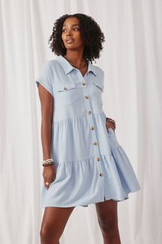 Short Sleeve Dresses With Button Closure For Vacation, Short Sleeve Vacation Dress With Button Closure, Fitted Shirt Dress With Pockets For Vacation, Short Sleeve Mini Dress With Buttons For Beach, Collared Button Dress For Vacation, Collared Dress With Buttons For Vacation, Collared Vacation Dress With Buttons, Daywear Mini Dress With Short Sleeves And Button Closure, Button-up Mini Dress With Pockets For Daywear