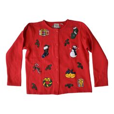 Elevate your winter wardrobe with this size small vintage Christmas fleece sweater. Featuring charming embroidery and classic button-up design, this cozy find brings comfort and cheer to your festive celebrations. Step back in time with this one-of-a-kind piece that radiates holiday spirit.  ○ Embroidered patches featuring candy canes, mistletoes, snowmen and Christmas gifts ○ Brand: Baxter & Wells ○ 60% cotton, 40% polyester ○ Size Small ○ Measurements (taken flat) pit to pit: 21" total length Merry Christmas Vintage, Fleece Sweater, Womens Cardigan, Cardigan Tops, Ugly Sweater, Winter Wardrobe, American Vintage, Embroidered Patches, Cardigans For Women