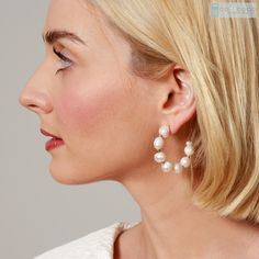 "This cute earrings made of freshwater pearl hoop earrings Measurements: Approximate Length : 1 1/2\" It makes a great everyday earrings. Or, if you are thinking of getting a thoughtful gift for your bridesmaids, this earrings is it! They can wear it during your wedding and also after that. Definitely a bridesmaid gift that will be appreciated and enjoyed for a long long time. **Important: Unless otherwise noted, all of the findings (ear wires, chains, etc.), framed gems, and charms in the jewel White Pearl Hypoallergenic Hoop Earrings, Hypoallergenic White Pearl Hoop Earrings, White Hoop Earrings With Pearl Chain For Gift, White Hoop Earrings With Pearl Chain As Gift, Dainty White Pearl Hoop Earrings, White Pearl Minimalist Hoop Earrings, Chunky Pearls, Freshwater Pearl Earrings, Earrings Bridesmaid