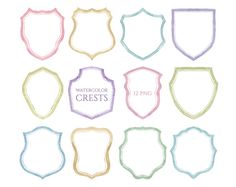 the watercolor crests are drawn in different colors