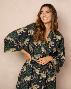 Bagheera - Robe - Ink Printed Sleepwear With Kimono Sleeves For Loungewear, Relaxed Fit Kimono For Sleep, Cotton Sleepwear With Kimono Sleeves, Cotton Sleepwear With Kimono Sleeves For Loungewear, Loungewear Robe With Relaxed Fit And Kimono Sleeves, Relaxed Fit Robe With Kimono Sleeves For Loungewear, Cotton Sleepwear With Kimono Sleeves For Home, Cotton Sleepwear With Kimono Sleeves For Relaxation, Pink Corvette