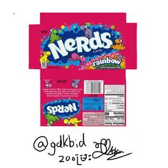 a candy bar with the word nerds on it's back and an image of gum