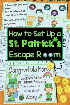 the st patrick's escape room is filled with activities for kids to play in