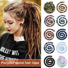 Description: The spiral lock hair tie is very suitable for most hair types, such as thick, long or curly hair, long haired ponytail, pigtails, etc., creating a high ponytail, keep your hair in order, and allowing you to attract others' attention, enhancing your personality. Designed with Ethnic style retro pattern, the ponytail hair rope can offer a more cool and trendy look for women and men. The dreadlocks hair tie is embedded with an iron wire which can be bent to fix the hair, and the exteri Head Wraps For Women, Hair Rubber Bands, Iron Wire, Silk Hair, Ponytail Holder, Boho Hairstyles, Retro Print, Fashion Hair Accessories, Ponytail Holders