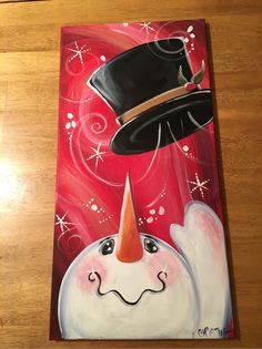 a painting of a snowman wearing a top hat