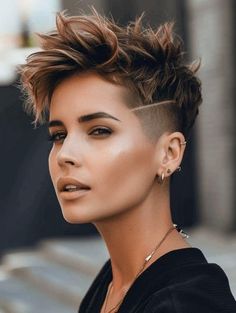 Funky Pixie Cut, Thick Hair Cuts, Edgy Pixie Cuts, Hair Color Options, Stylish Short Haircuts, Edgy Short Hair, Short Hair Color, Trendy Short Hair Styles, Haircut Ideas