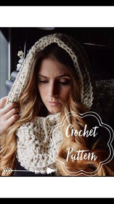 a woman wearing a crochet cowl scarf with the words crochet pattern on it