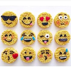 the cookies are decorated with different emoticions and words that say, yum