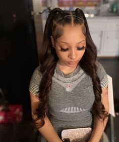 Rubber Band Half Up Half Down Hairstyle, Half Braids Half Sew In Weave Straight, Baddie Braids, Hairstyles Cartoon, Birthday Thoughts, Baddie Hair, Straighten Hair, Weave Ponytail Hairstyles, Weave Ponytail