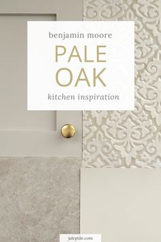 an advertisement for a kitchen with white walls and gold trimming on the door handle