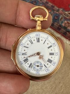 This is a beautiful collectiblae antique signed Poitevin Geneve fob/ pocket watch 18ct yellow gold, hand-winding- with 36954 serial number with white enamelled dial having black Roman numerals with gold toned decorative hands, outer minute ring and subsidiary seconds dial in contrast. It's monogrammed to rear cover. It's in working order when listing (it'd be better a service perhaps, not very precise at the moment). It has a continental hallmark. Tested as 18 carat gold too. In very good antiqu Hungarian Embroidery, Antique Signs, Fob Watch, Open Face, Grandfather Clock, Gold Hand, Vintage Clock, Roman Numerals, White Enamel