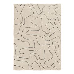 a white rug with an abstract design on the side and black lines in the middle