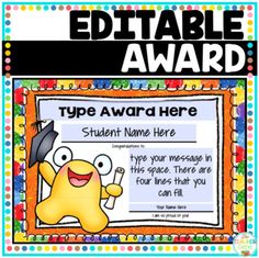 an award certificate for student name here