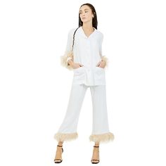 Sleeper Party Pajama Set With Feathers - White Material: 100% Viscose; Trim 100% Feather Condition: Minor Marking At Front; Minor Discoloration At Hem White Material, Women's Intimates, White Color, Pajama Set, Feathers, Pajamas, Color White, Trim, Women Shopping