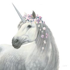 a drawing of a unicorn with a flower crown on its head