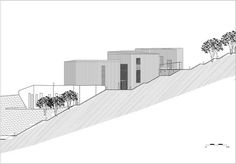 an architectural drawing of a house on top of a hill