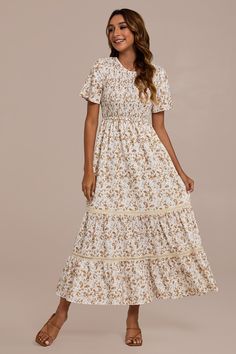 Multi Modest Spring Outfits, Holy Girl, Printed Blouses, Spring Outfits Dresses, Apostolic Fashion, Tiered Midi Dress, Modest Fashion Outfits, Floral Dress Summer, Dresses For Teens