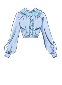 a drawing of a blue blouse with ruffles on it