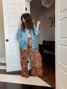 Women's Long Sleeve Oversized … curated on LTK Valentines Outfits For Women Dates, Leopard Pants Outfit Fall, Flowy Pants Outfit Fall, Oversized Women Outfit, Wide Leg Leopard Pants Outfit, Flowy Pants Outfit Winter, Cheetah Pants Outfit, Teacher Winter Outfits, Leopard Top Outfit