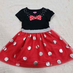 Nwt Girl's Girl Black Silver Red Tutu Dress Looks Like Something Minnie Mouse Would Wear. Red Minnie Mouse Party Dress, Princess Minnie Mouse, Red Tutu Dress, Denim Dress Summer, Pink Flower Dress, Red Tutu, Strawberry Dress, Green Lace Dresses, Shirt Dress Summer