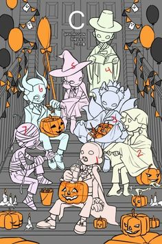 an image of halloween characters on the steps