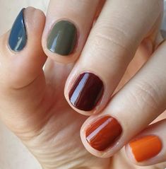 Nails Short Fall Colors, Fall Colours For Nails, All Different Color Nails, Multicolor Fall Nails, Fall Fingernail Designs, Fall Skittle Nails, October Autumn, First Day Of Fall, Colorful Nail