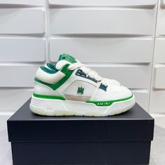 AMR MA-1 White and Green Sneakers Available size 35-46It comes with a Dust box, Care manual, Tag, and Paper bag. Contact for Further Details Luxury Green Sneakers For Streetwear, White And Green Sneakers, Green Sneakers, Designer Sneakers, Trending Now, Paper Bag, Sneakers, Green, White