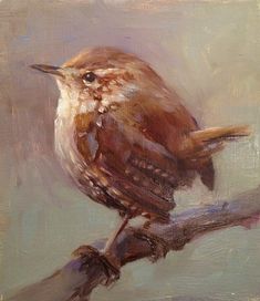 a painting of a bird sitting on a branch