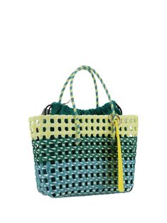 Negroni handbag by la milanesa, double stiff handle, adjustable interior pouch, multicolored woven design, patch with iconic brand monogram applied on handle. Composition: 100% % Plastic | La Milanesa Women's Negroni Handbag in Light Blue/Green/Yellow | SS24 Designer Bags With Top Handle And Braided Handles, Designer Bags With Braided Handles And Top Handle, Top Handle Beach Bag With Braided Handles For Shopping, Shopping Beach Bag With Braided Top Handles, Shopping Beach Bag With Top Handle And Braided Handles, Designer Tote Bags With Braided Handles, Designer Rectangular Straw Bag With Top Carry Handle, Designer Rectangular Straw Bag For Everyday Use, Designer Straw Bag With Double Handle For Daily Use