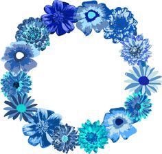 blue and white flowers arranged in a circle