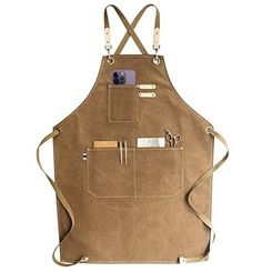 a brown apron with two pockets on it