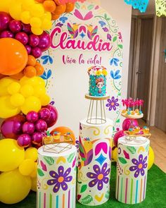 a birthday party with colorful balloons and decorations