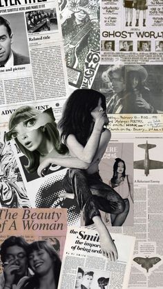 a collage of newspaper pages with images of women and men