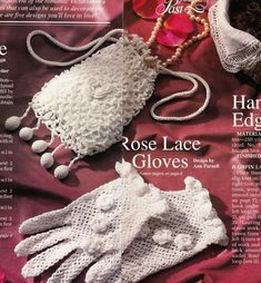 an advertisement for handmade lace gloves and accessories