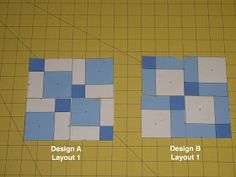 two squares are shown on a cutting board with the same size as each square, and one is smaller than the other