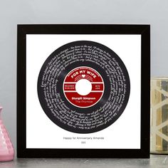 a black and white framed record with words on it