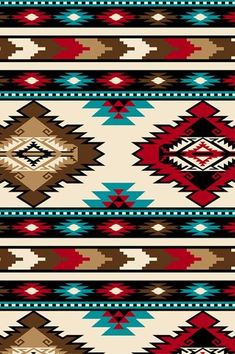 an image of a native american pattern with red, brown and blue colors on it