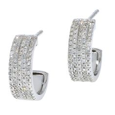 Colleen Lopez 1/2ctw Diamond Multi-Row Earrings Shine bright with these earrings featuring rows of pavé diamonds that sparkle from every angle. Personalize your look by choosing your preferred color of diamonds to reflect your unique style. Whether you favor classic white diamonds or a pop of color, these earrings are crafted from rhodium-plated sterling silver for a timeless design you'll cherish for years to come.       Approx. 1/2"L x 3/16"W     Stamped .925 sterling silver; rhodium plating Dazzling Sparkling White Diamond Earrings, White Diamond Sparkling Hoop Earrings, White Sparkling Diamond Earrings, Sparkling White Diamond Hoop Earrings, White Diamond Earrings With Pave Setting, White Diamond Huggie Earrings With Pave Setting, Dazzling White Diamond Earrings With Pave Setting, Dazzling White Pave Setting Earrings, Dazzling White Gold Diamond Earrings With Pave Setting